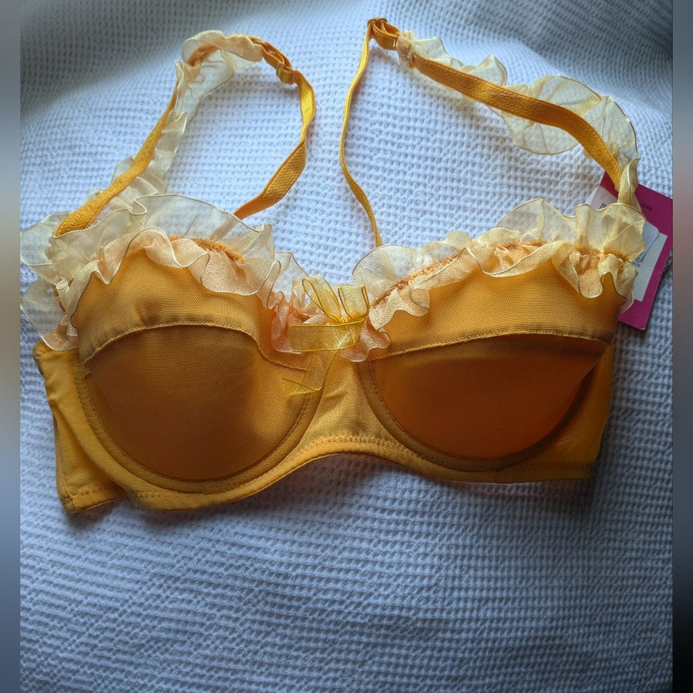 Yellow Ruffled Women's Bra. 34C
